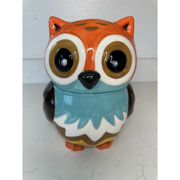 Colorful Ceramic Owl Cookie Jar Canister – Retro Style Kitchen Storage - Picture 1 of 7